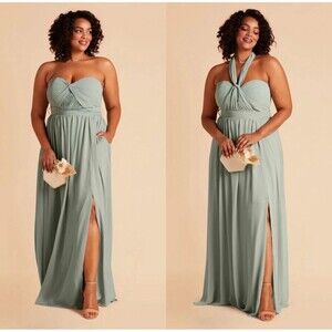 Birdy Grey Grace Convertible Chiffon Sage Bridesmaid Maxi Gown Dress Size 1X